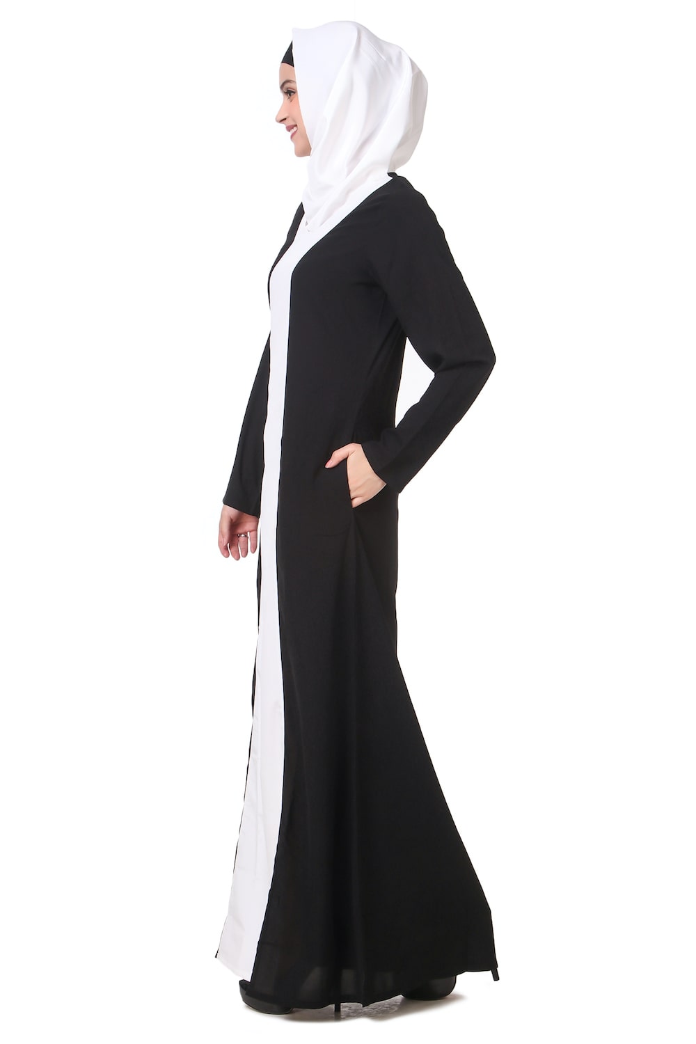 Black and White Contrast Panel Abaya