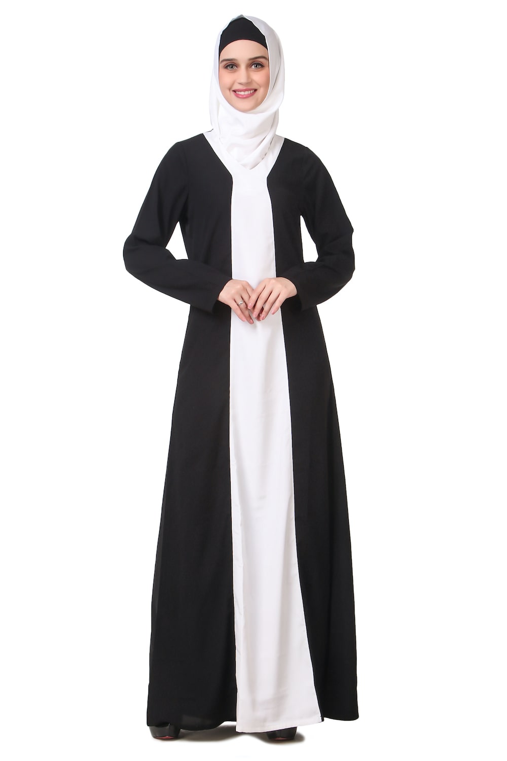 Black and White Contrast Panel Abaya