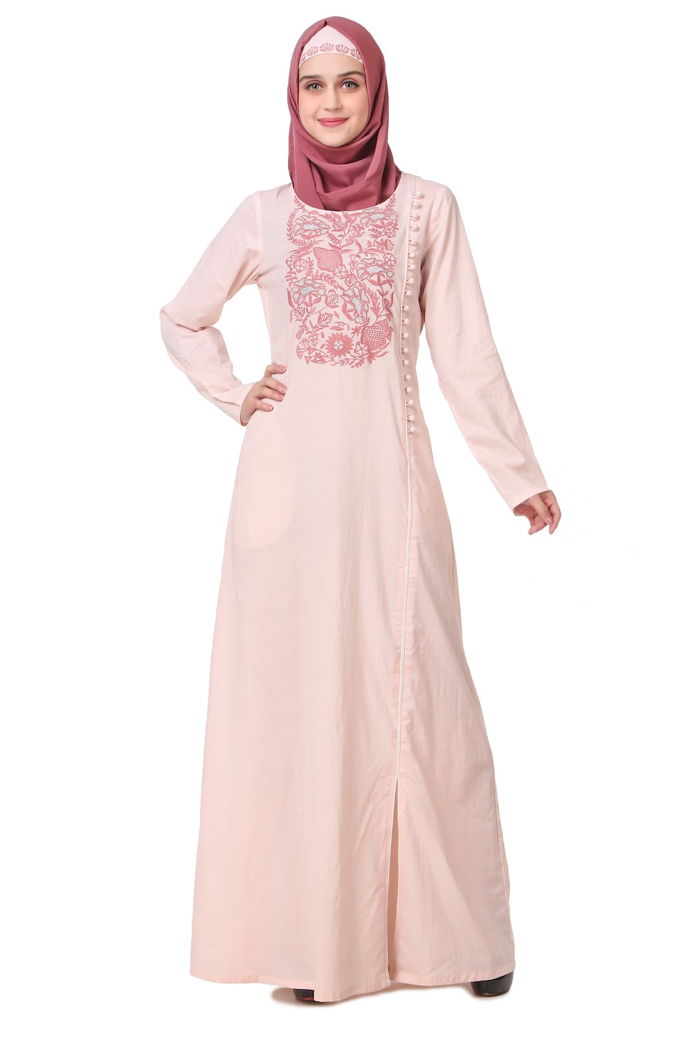 Embellished Side Buttoned Cotton Abaya