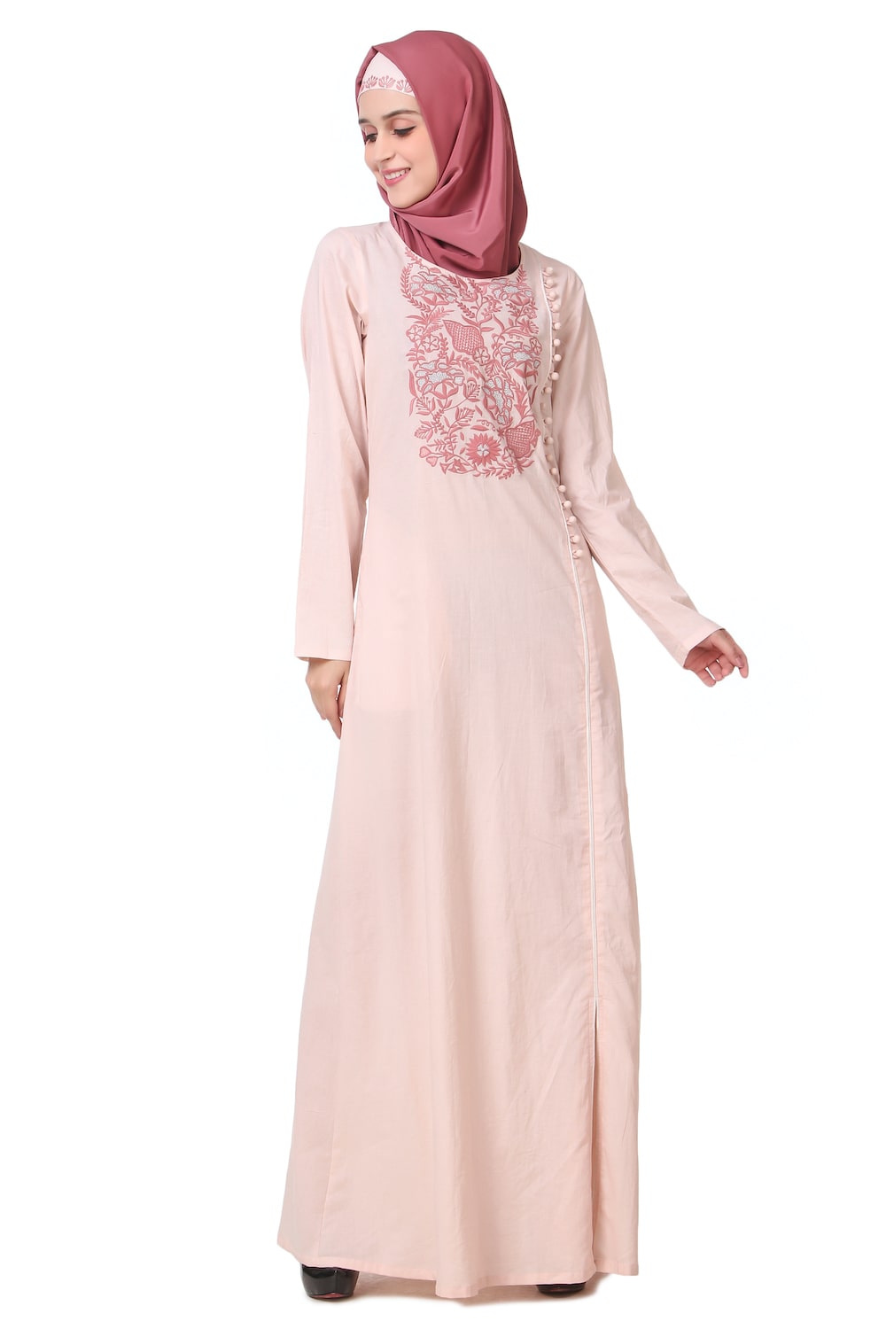 Embellished Side Buttoned Cotton Abaya