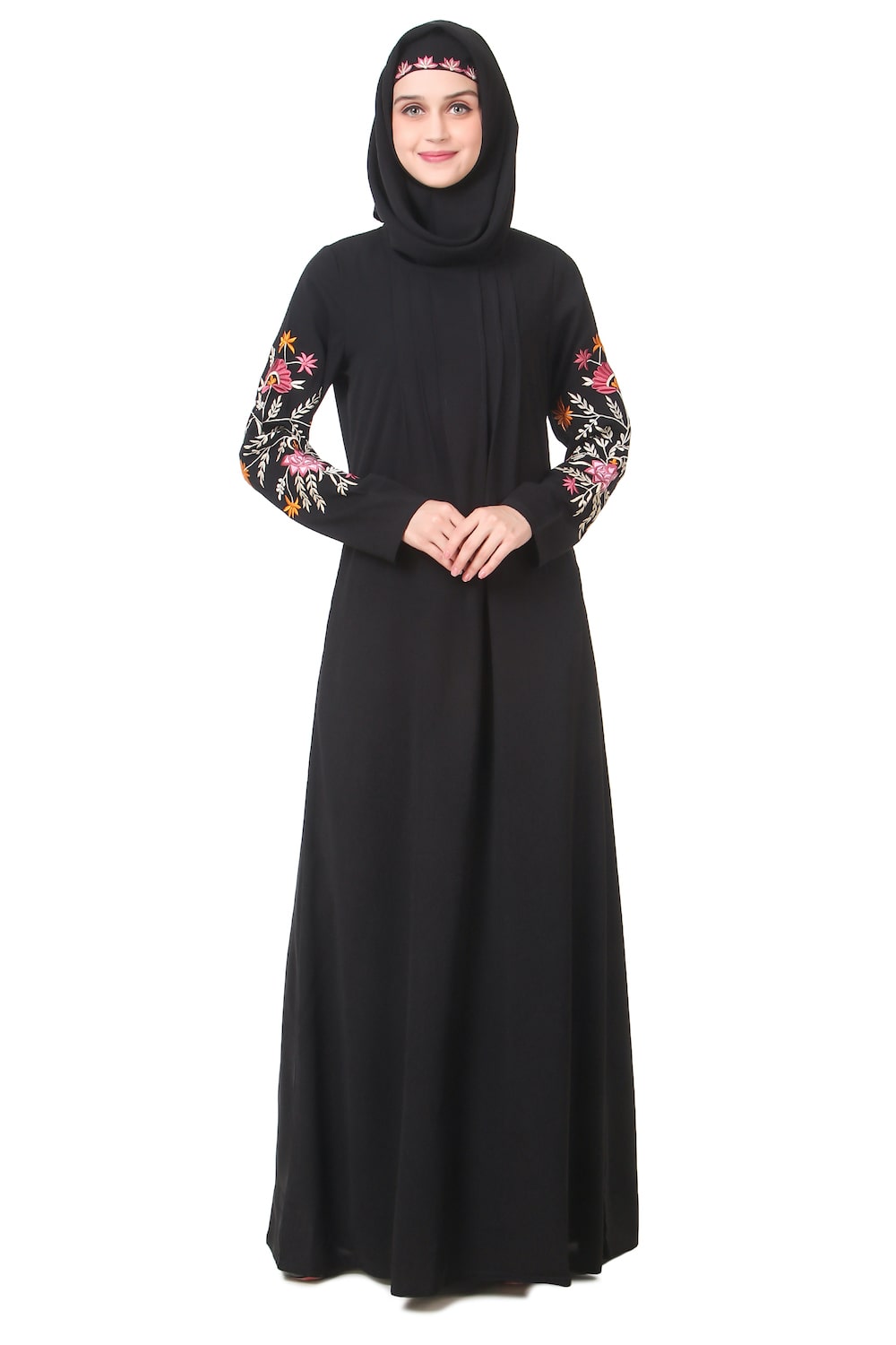 Embellished Sleeve Pleated Front Abaya