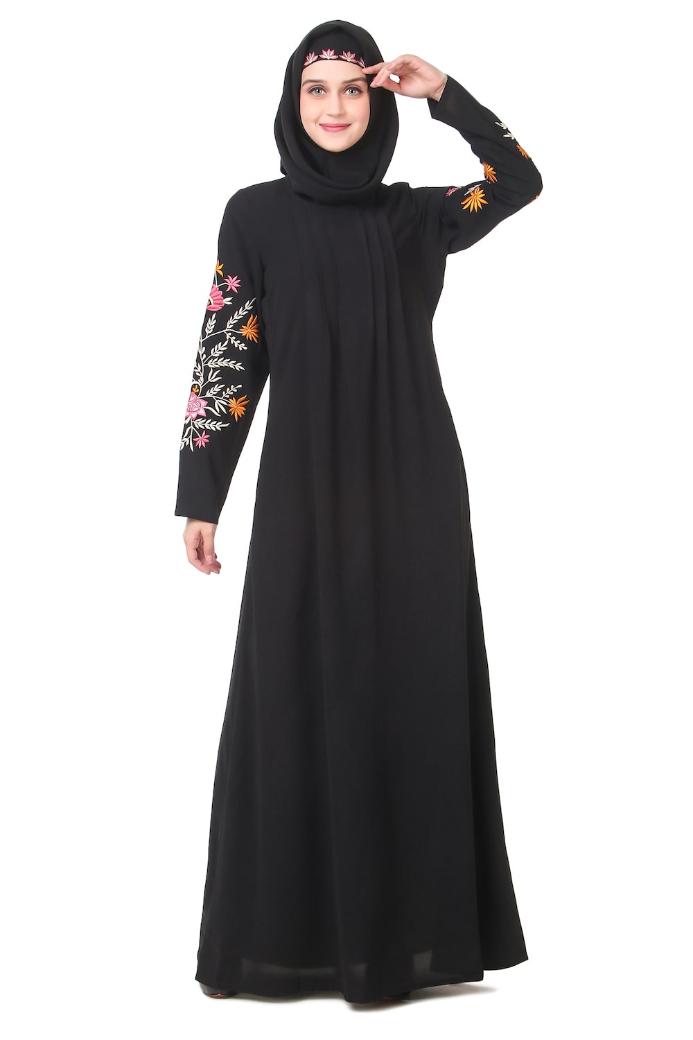 Embellished Sleeve Pleated Front Abaya