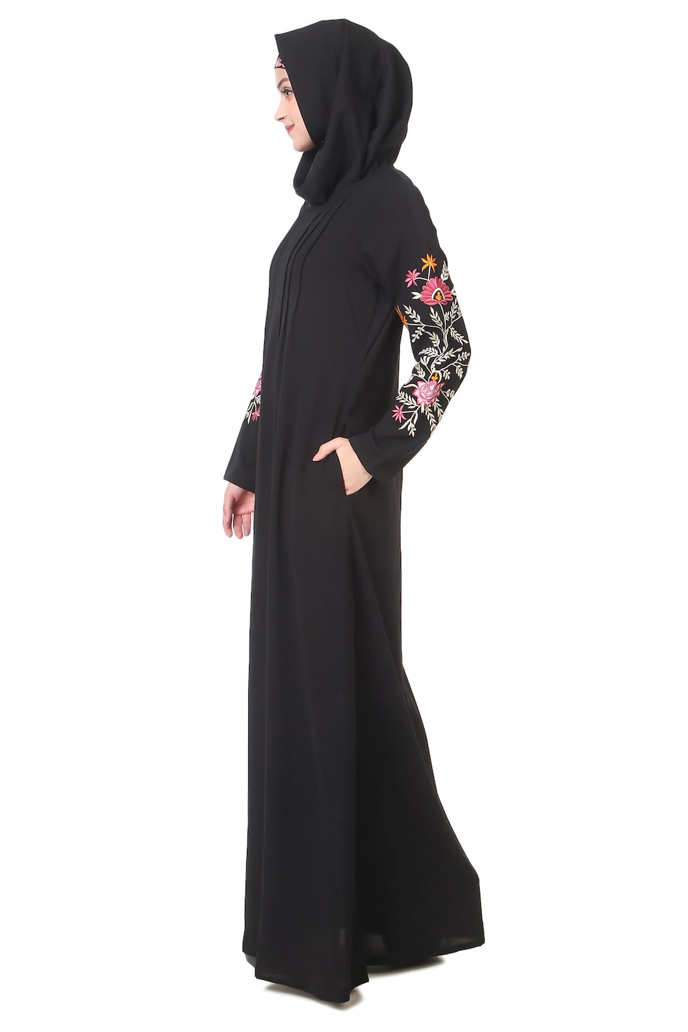 Embellished Sleeve Pleated Front Abaya