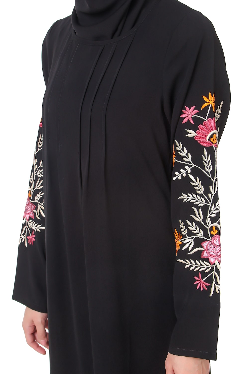 Embellished Sleeve Pleated Front Abaya