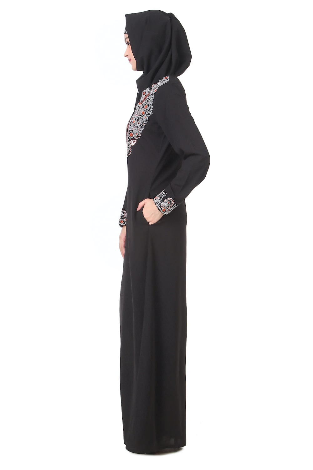 Faux Buttoned Front Paisley Embroidered Abaya