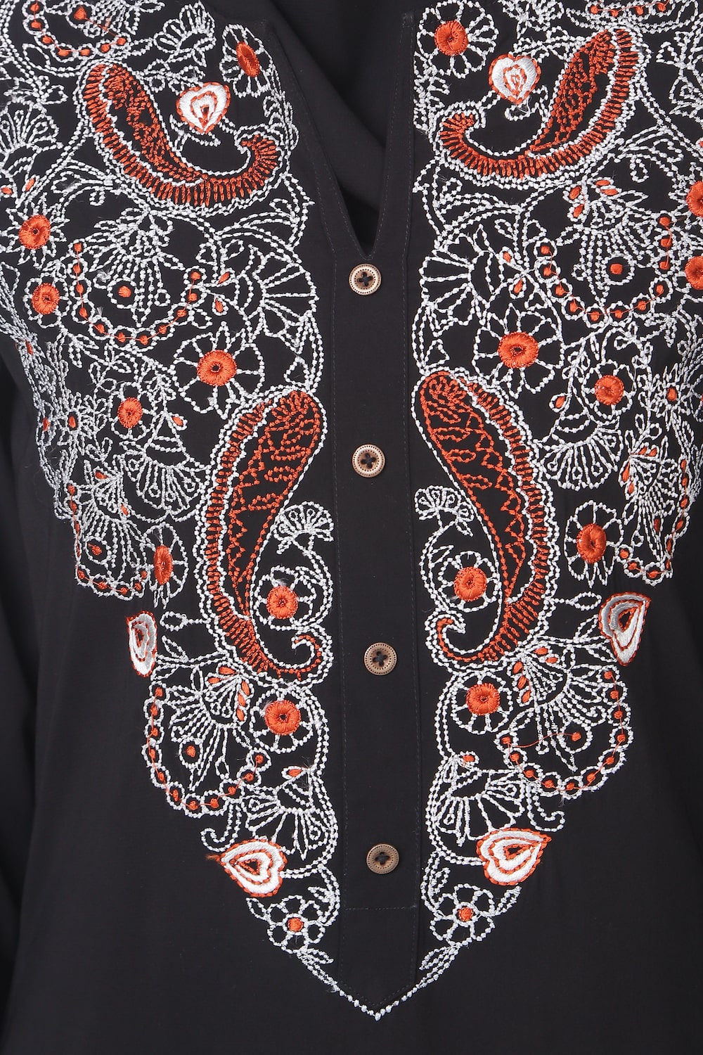 Faux Buttoned Front Paisley Embroidered Abaya