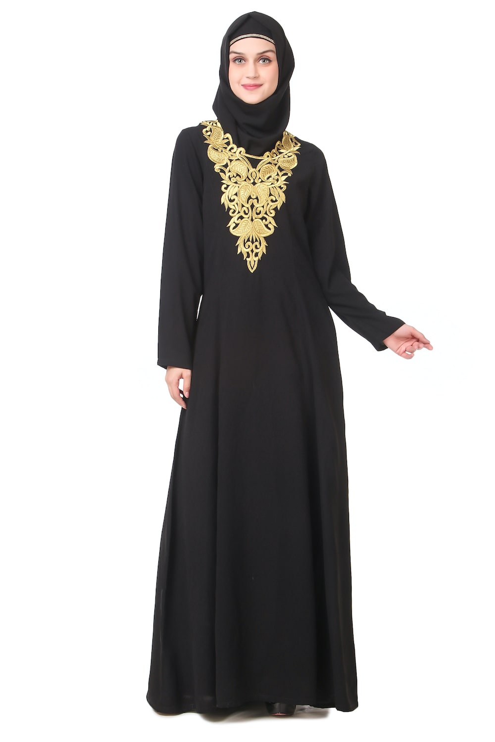 Gold Embroidered Fancy Occasion Wear Abaya