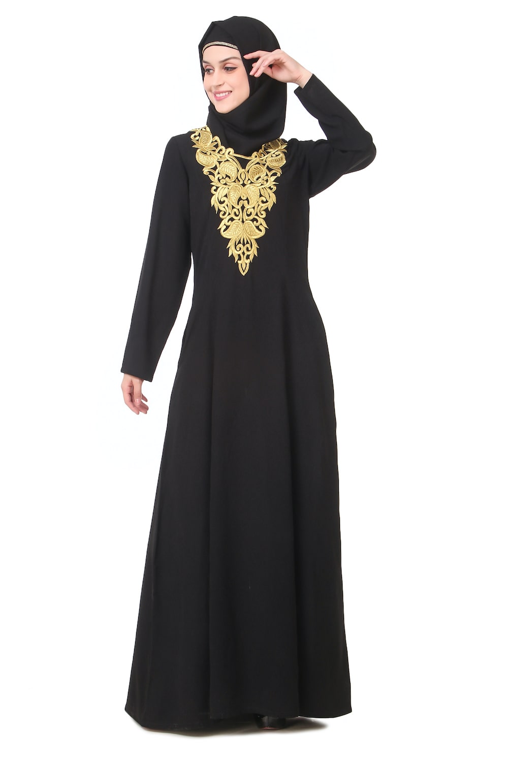 Gold Embroidered Fancy Occasion Wear Abaya