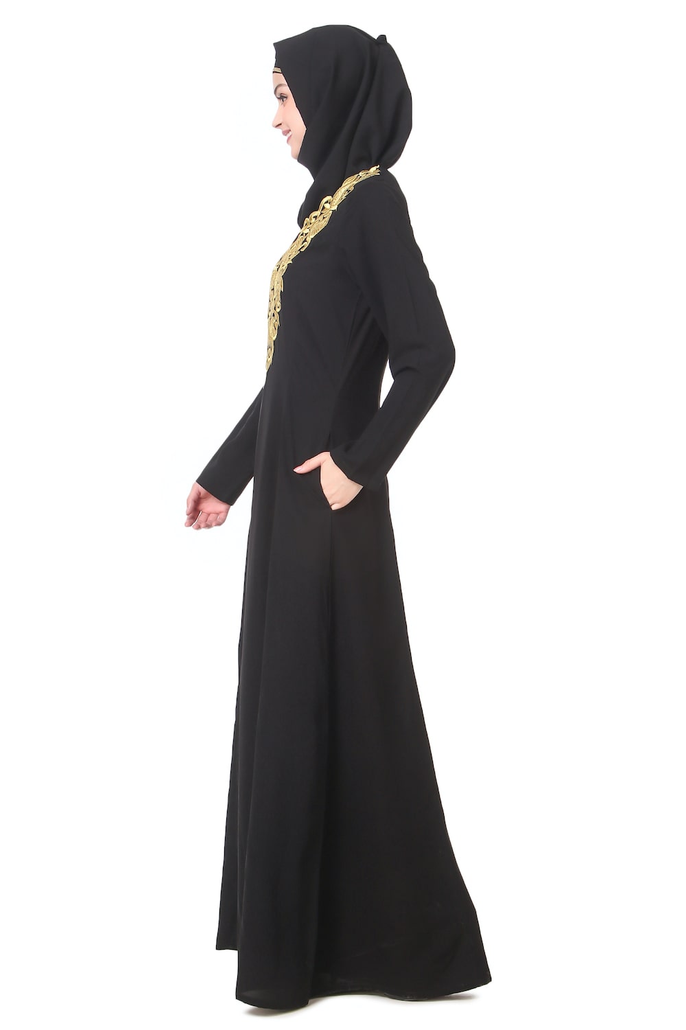 Gold Embroidered Fancy Occasion Wear Abaya