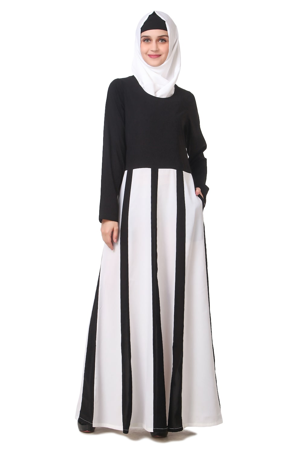 Black And White Multi Panel Anarkali Abaya