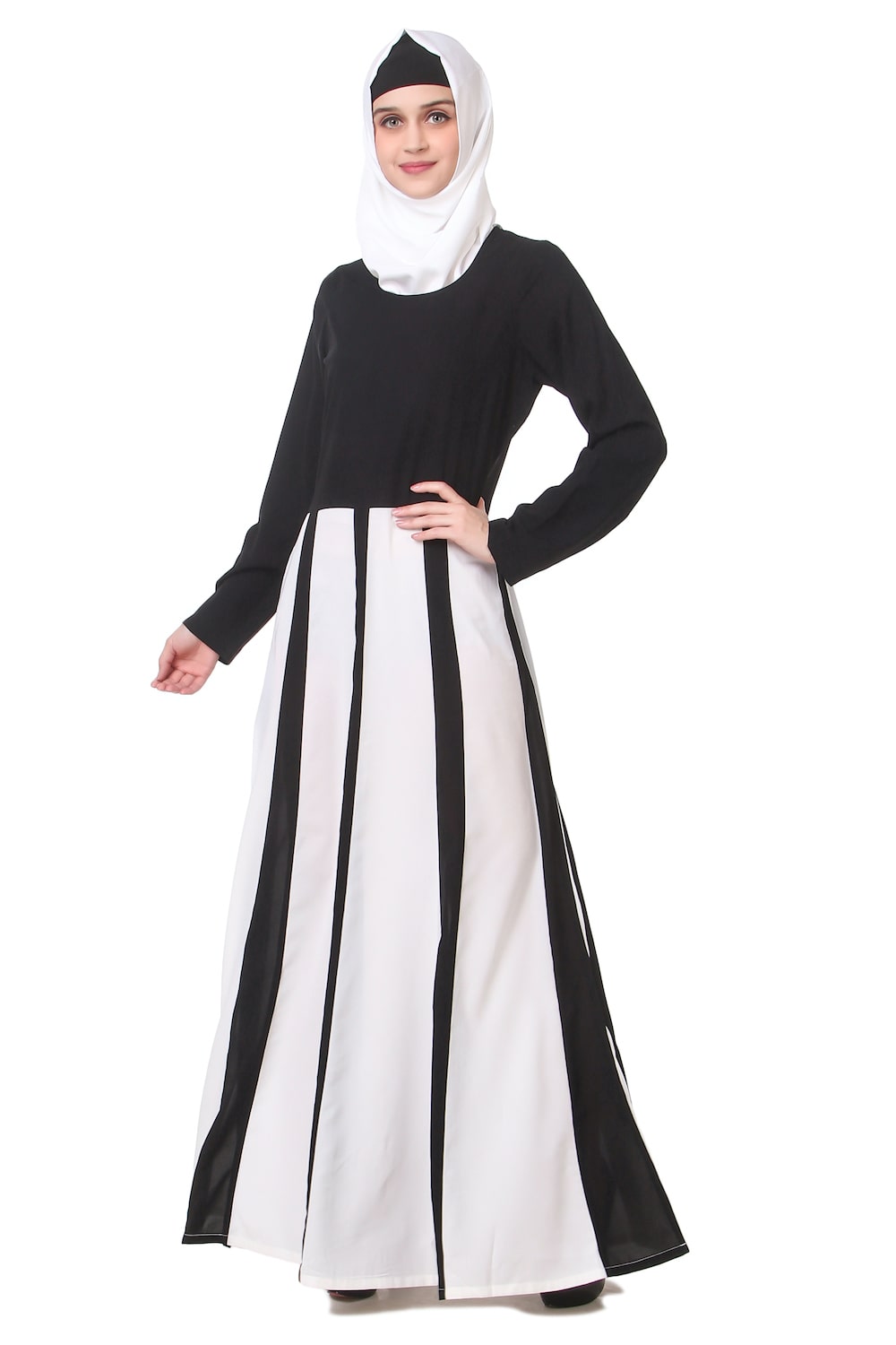 Black And White Multi Panel Anarkali Abaya