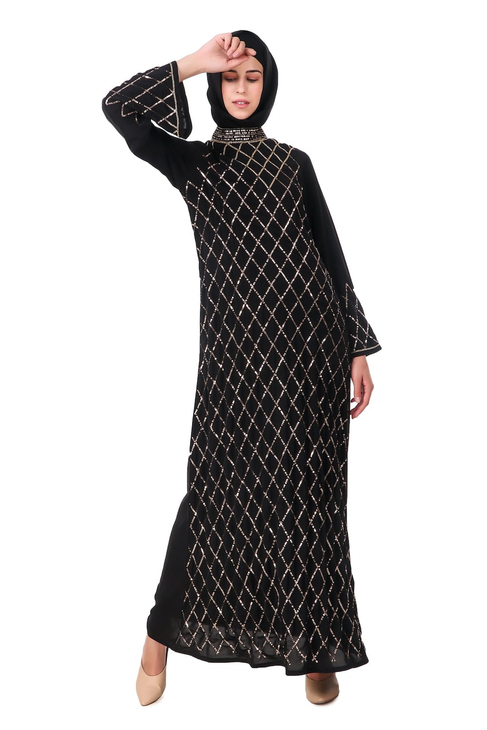 Fancy Eid Abaya Hand Embroidered With Beads And Sequence