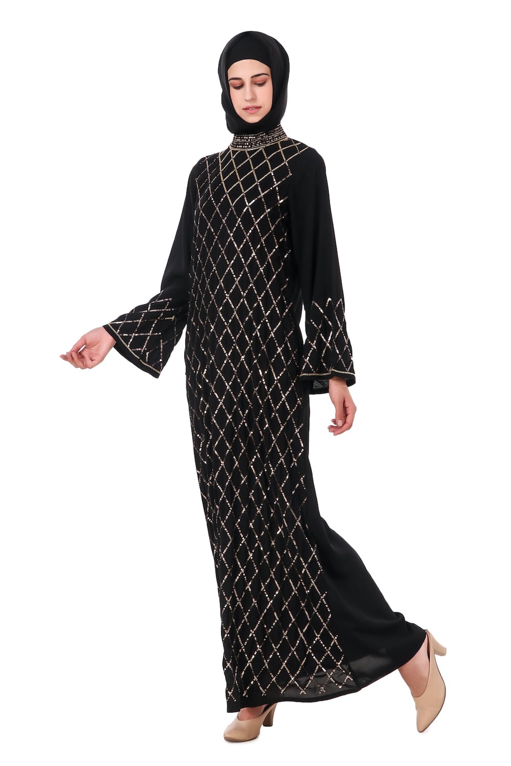 Fancy Eid Abaya Hand Embroidered With Beads And Sequence