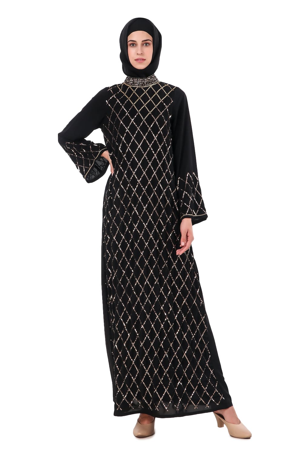 Fancy Eid Abaya Hand Embroidered With Beads And Sequence