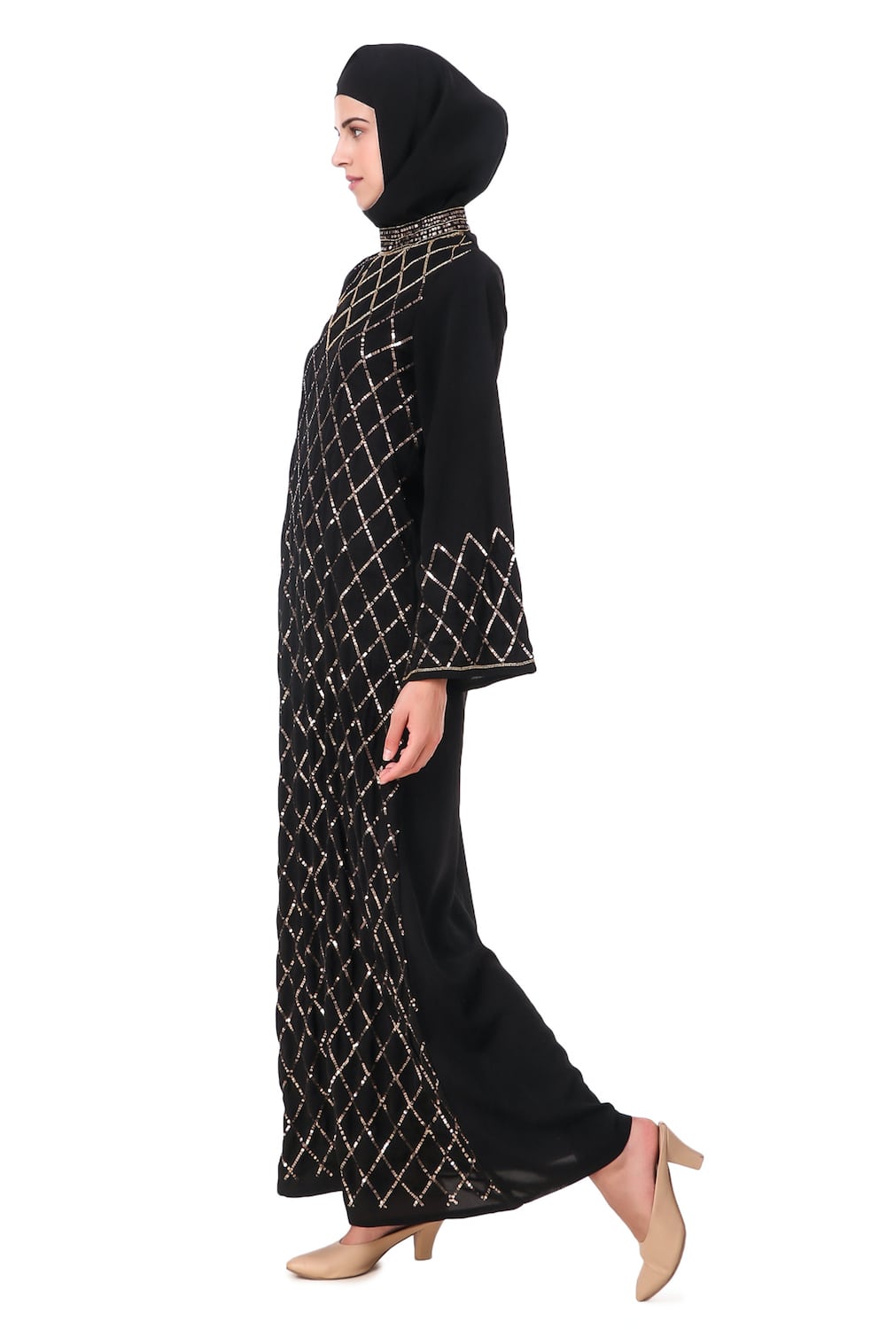 Fancy Eid Abaya Hand Embroidered With Beads And Sequence