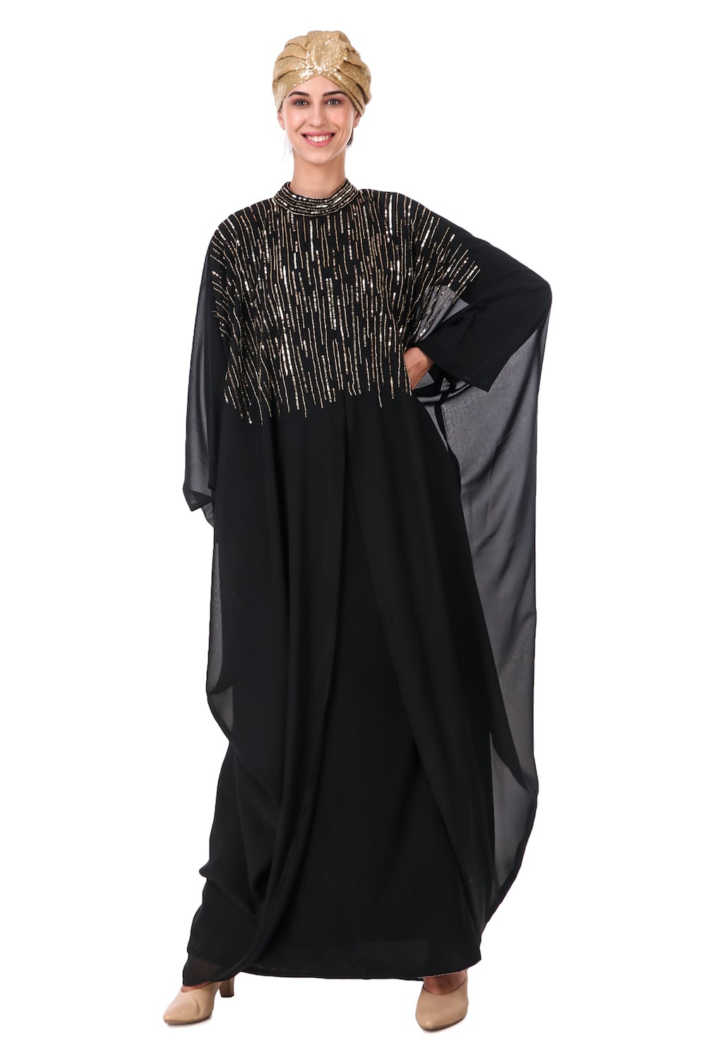 Tulip Cut Eid Kaftan Style Abaya Hand Embroidered With Beads And Sequence