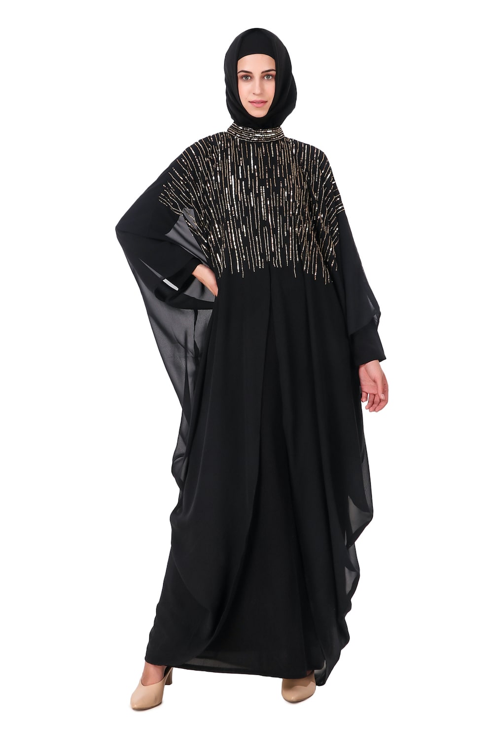 Tulip Cut Eid Kaftan Style Abaya Hand Embroidered With Beads And Sequence