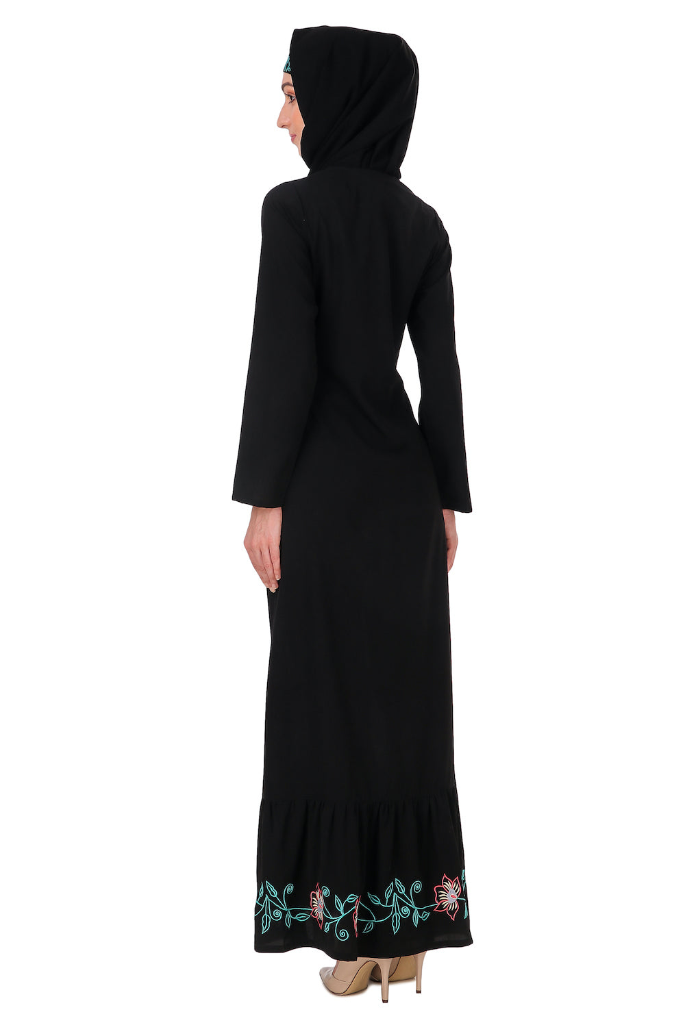 Ruched Bottom Floral Embroidery Nida Abaya