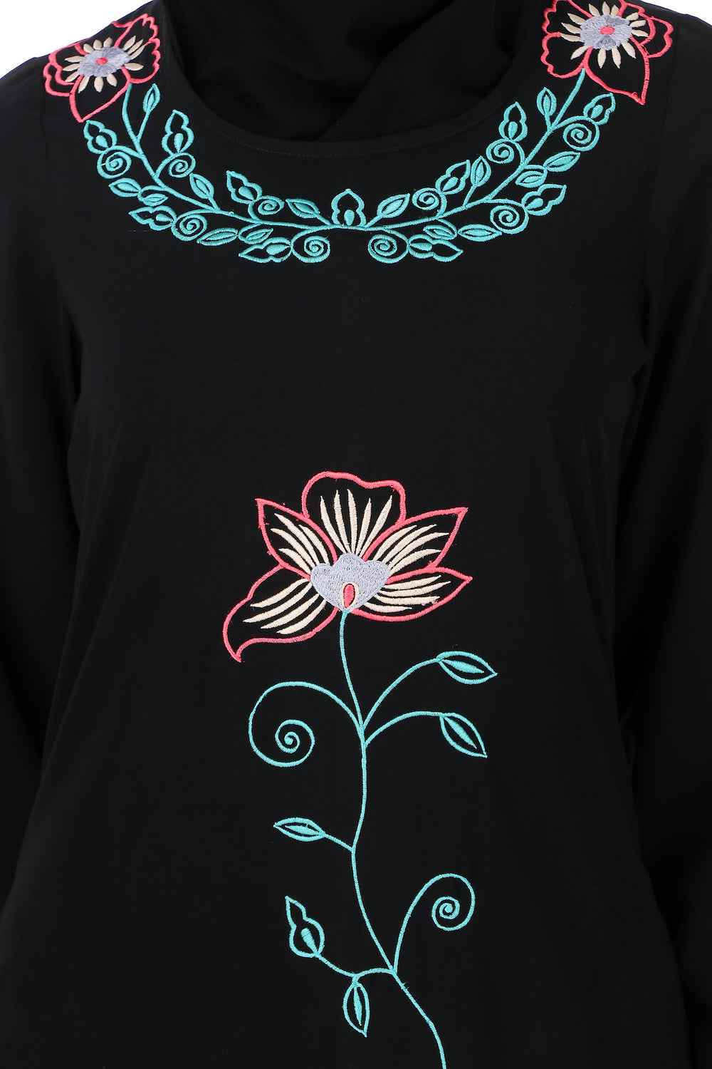 Ruched Bottom Floral Embroidery Nida Abaya