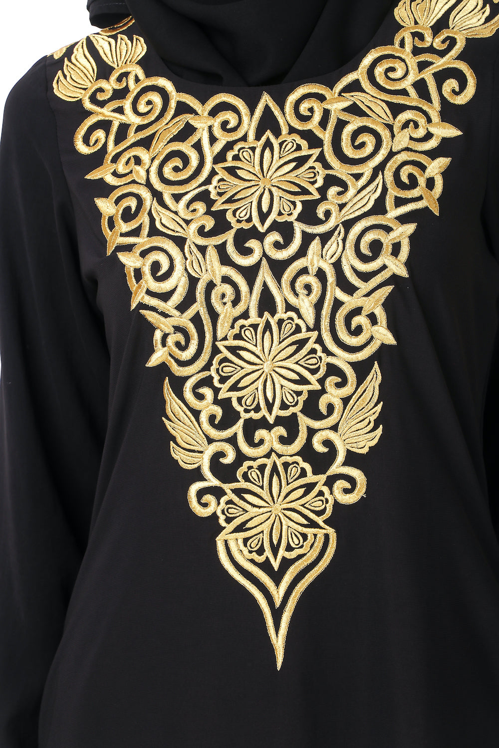 Gold Hand Embroidered Neck Fancy Abaya AY-806