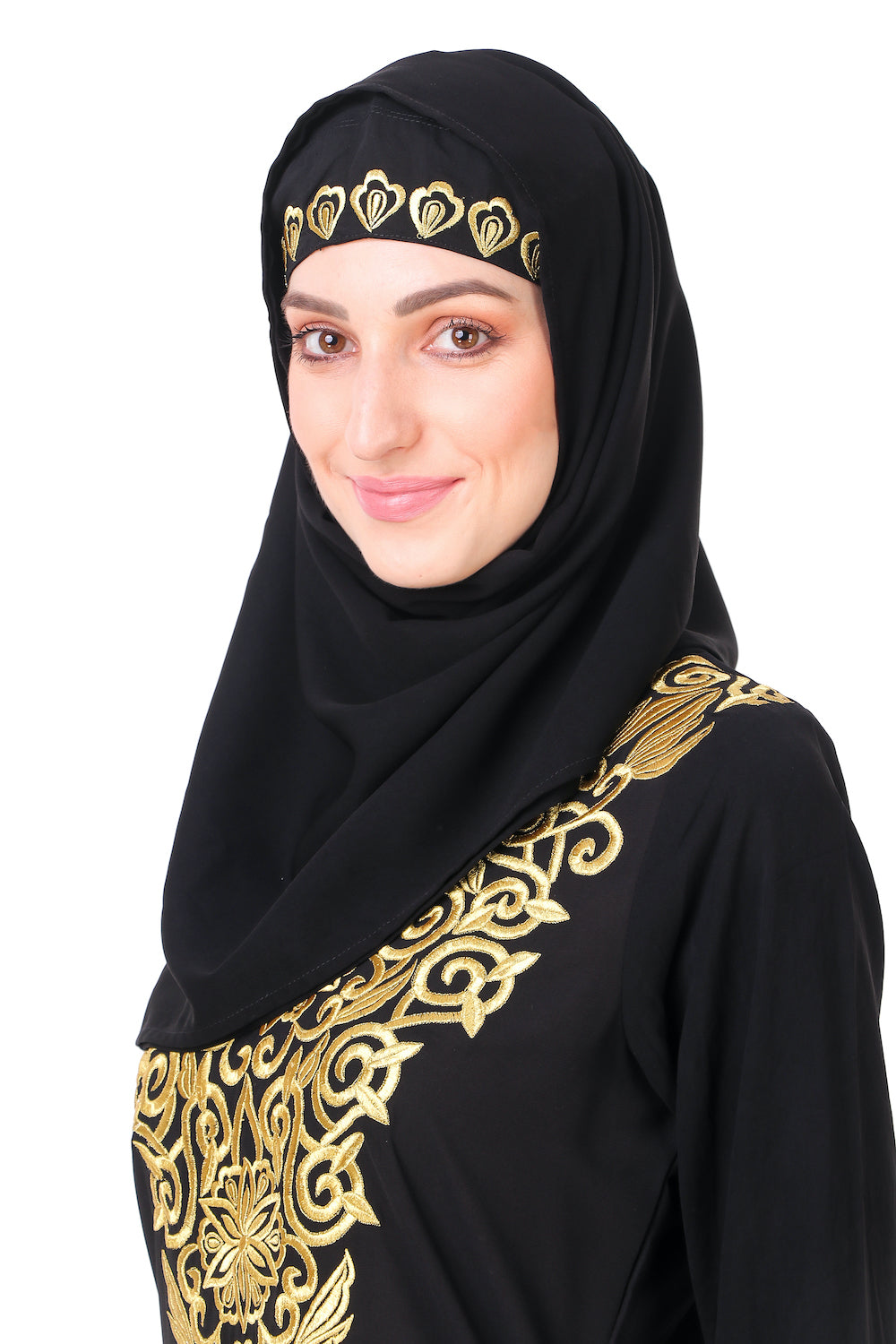 Gold Hand Embroidered Neck Fancy Abaya AY-806