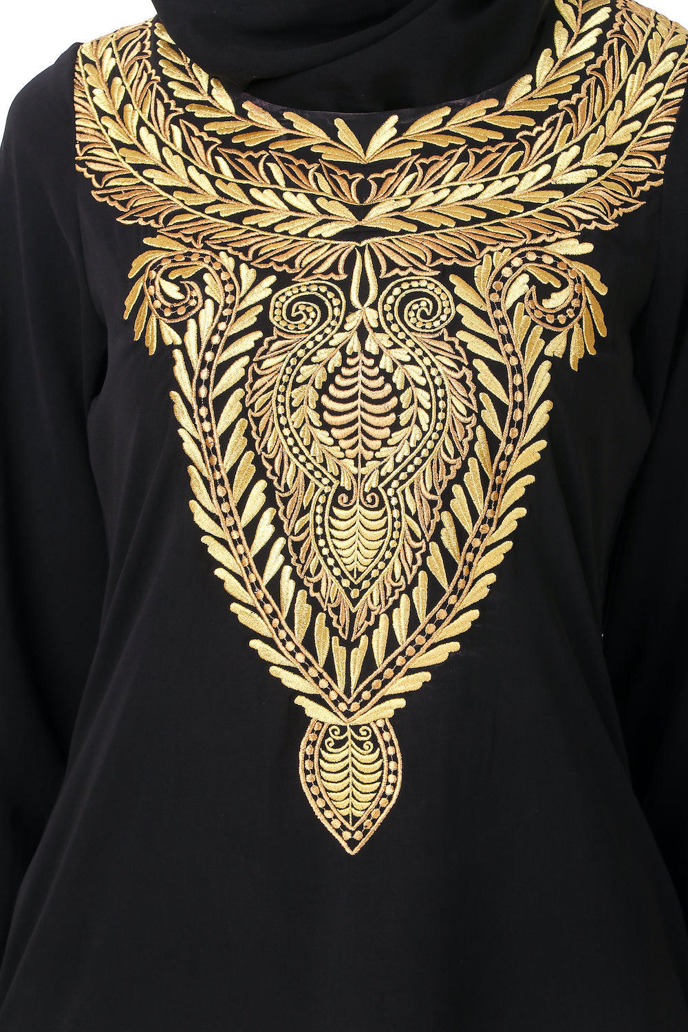 Gold & Copper Hand Embroidered Neck Fancy Abaya AY-807