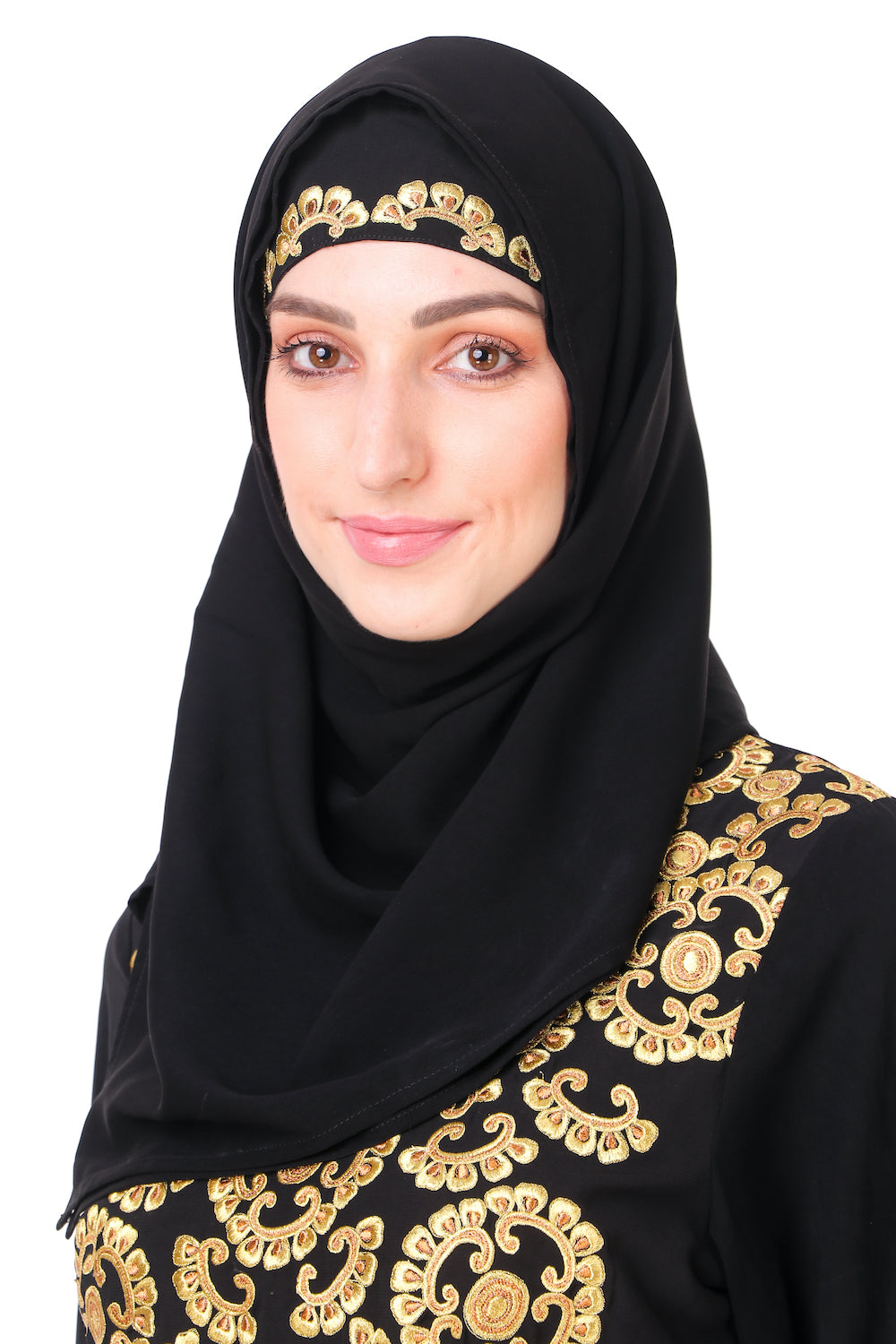 Gold & Copper Hand Embroidered Neck Fancy Abaya AY-808