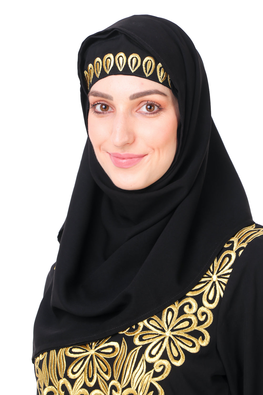 Gold Hand Embroidered Neck Fancy Abaya AY-809