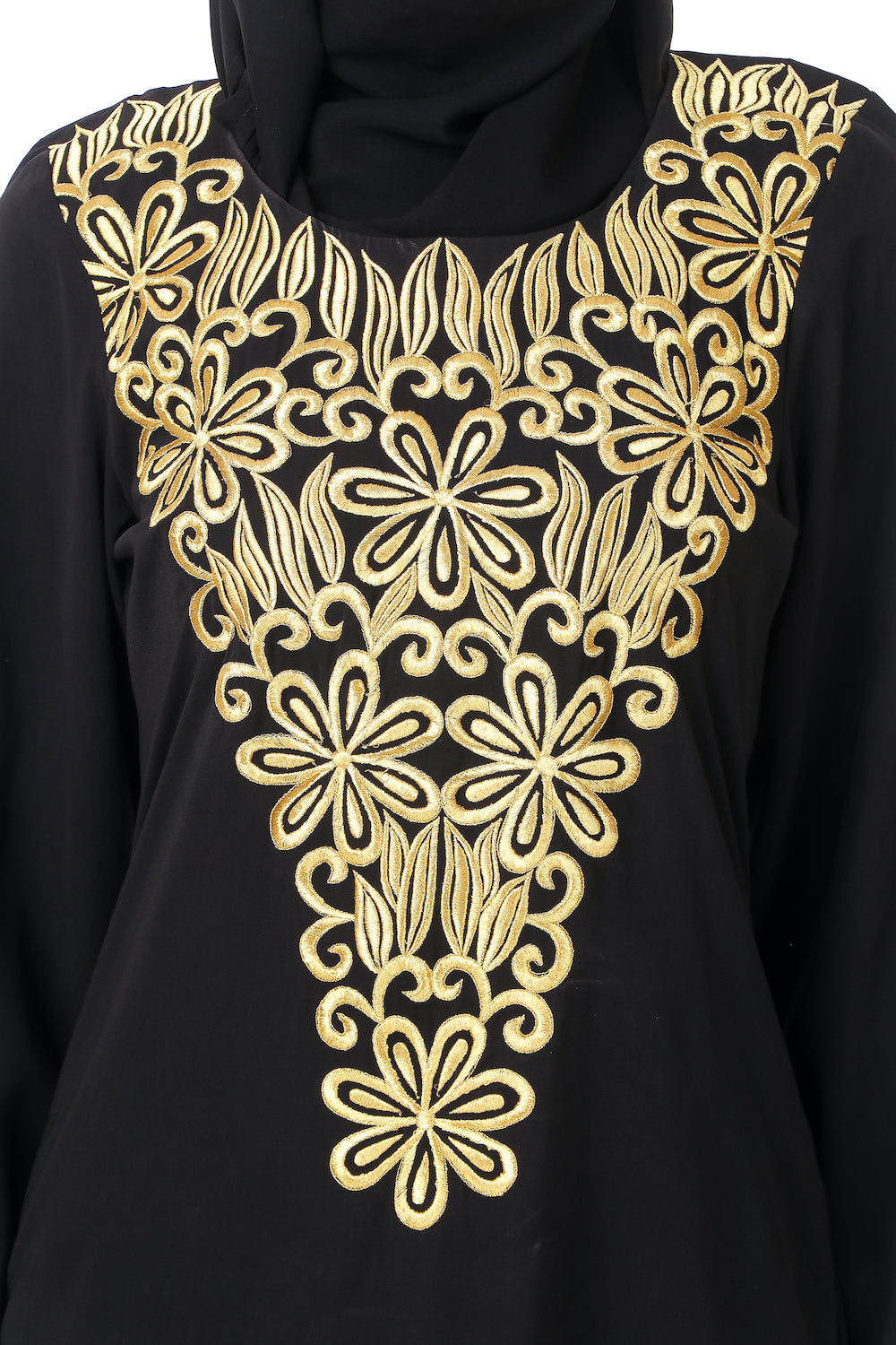 Gold Hand Embroidered Neck Fancy Abaya AY-809