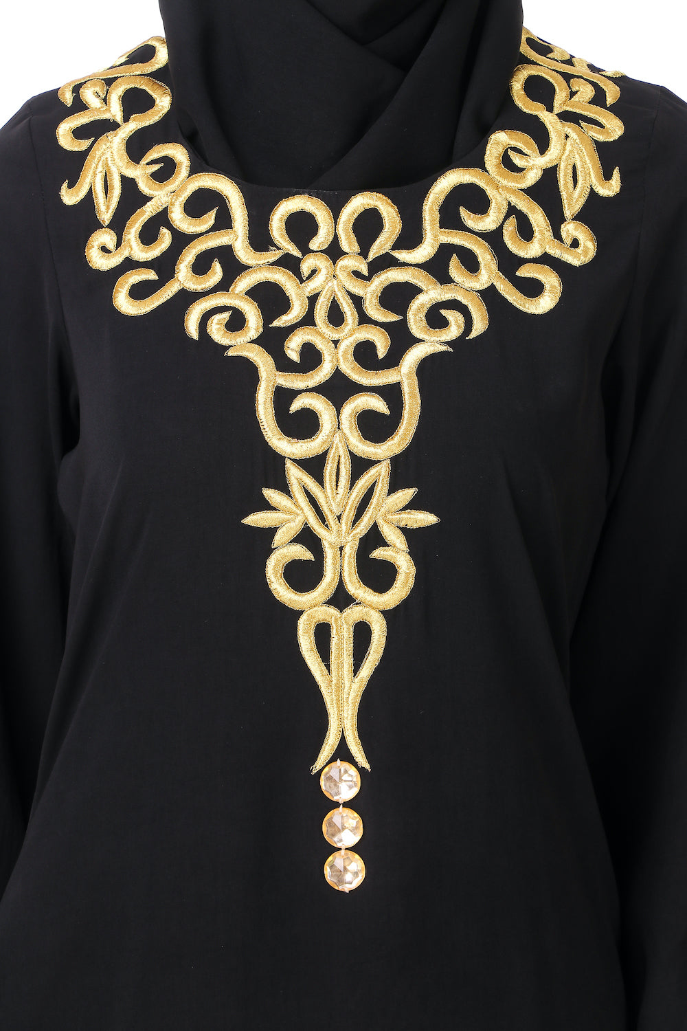 Gold Hand Embroidered Neck Fancy Abaya AY-810