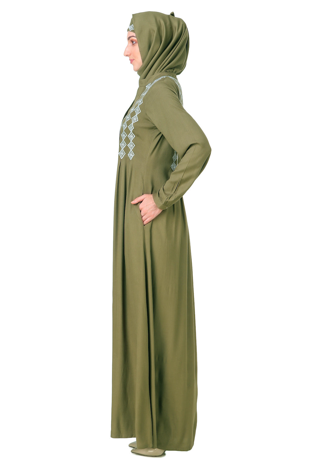 Embroidered Shirtdress Rayon Abaya