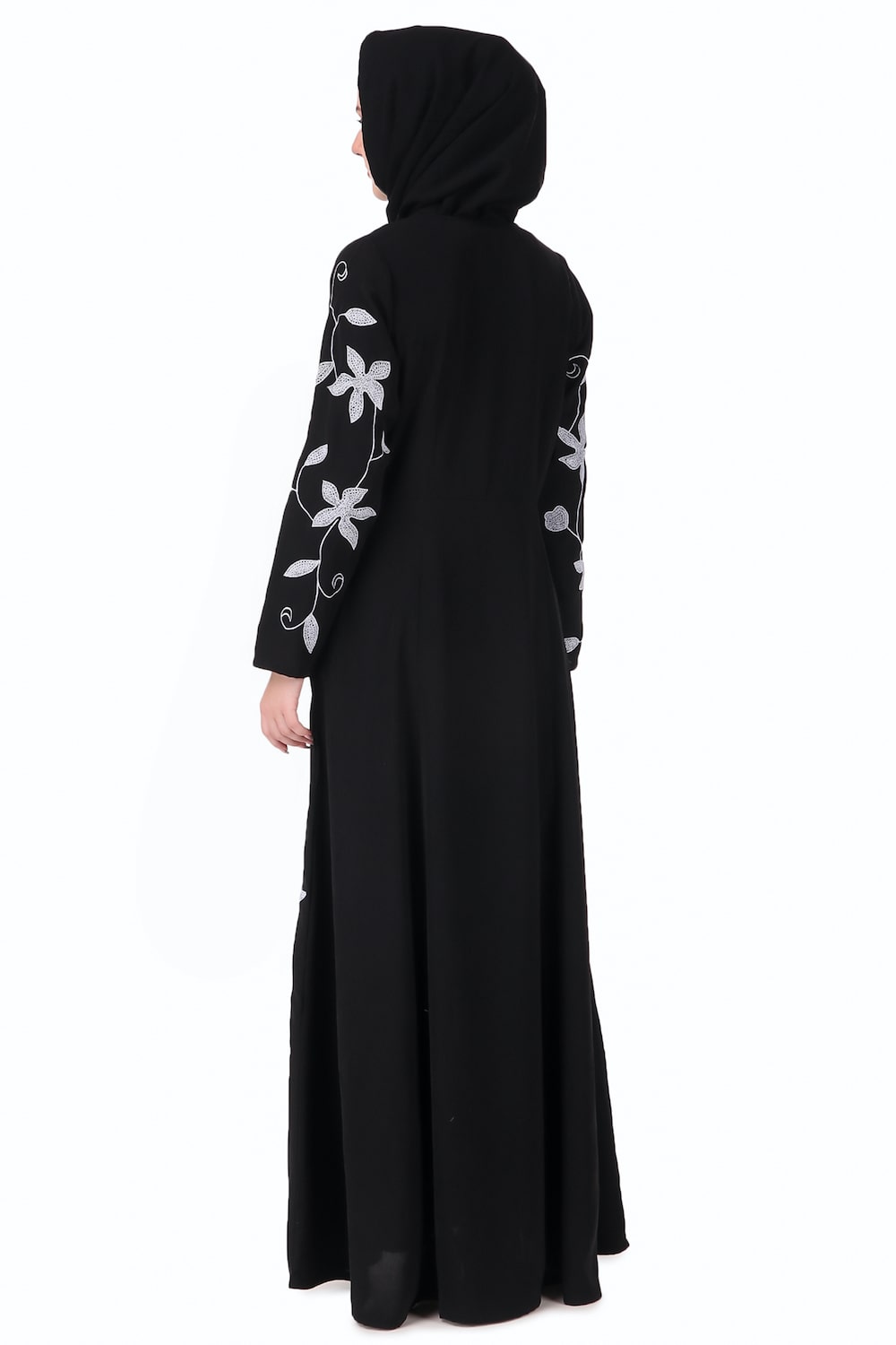 Embroidered Floral Vines Flared Abaya