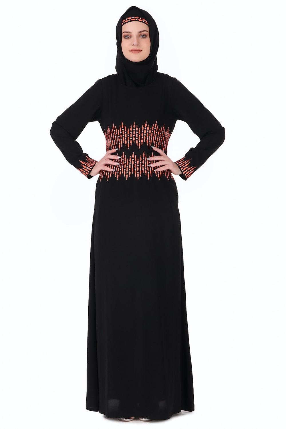 Graphic Stripe Embroidery A-Line Abaya