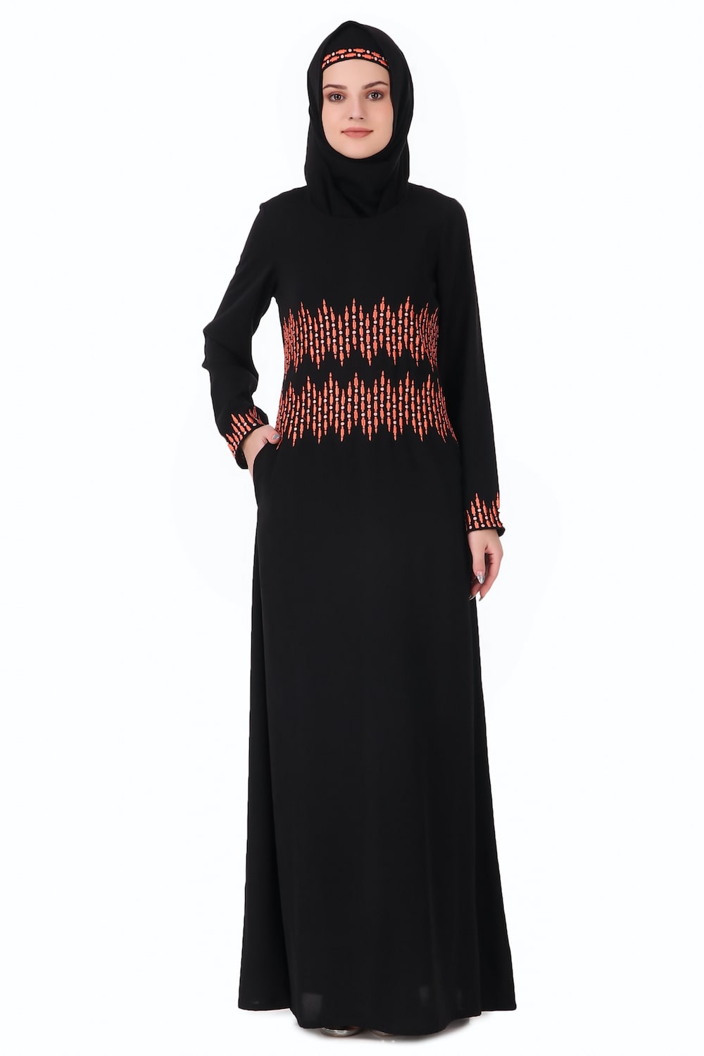 Graphic Stripe Embroidery A-Line Abaya