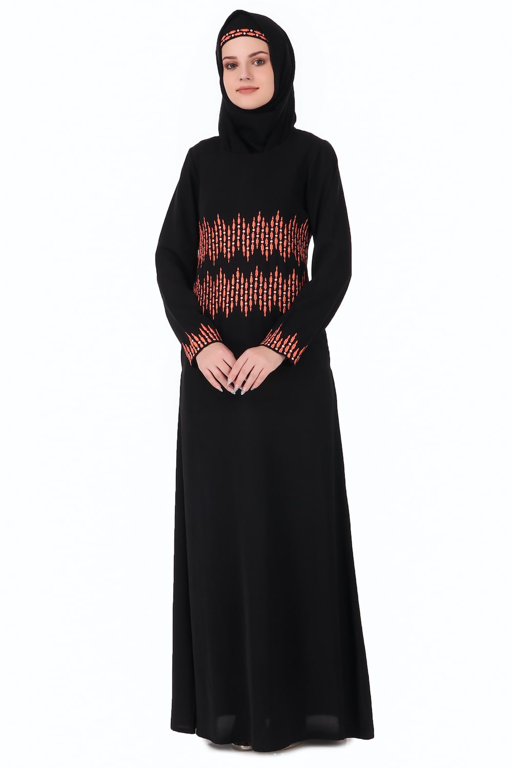 Graphic Stripe Embroidery A-Line Abaya