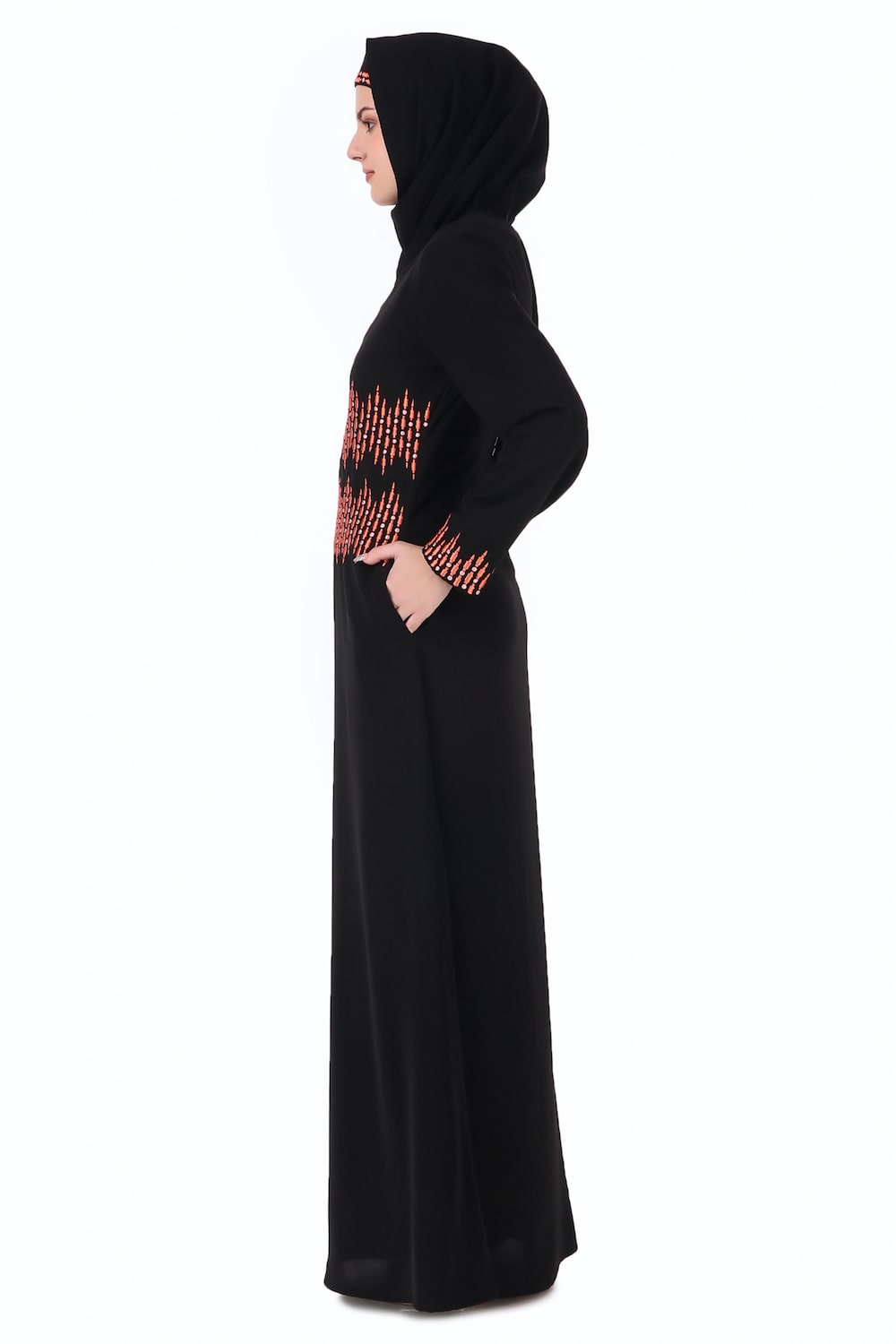 Graphic Stripe Embroidery A-Line Abaya