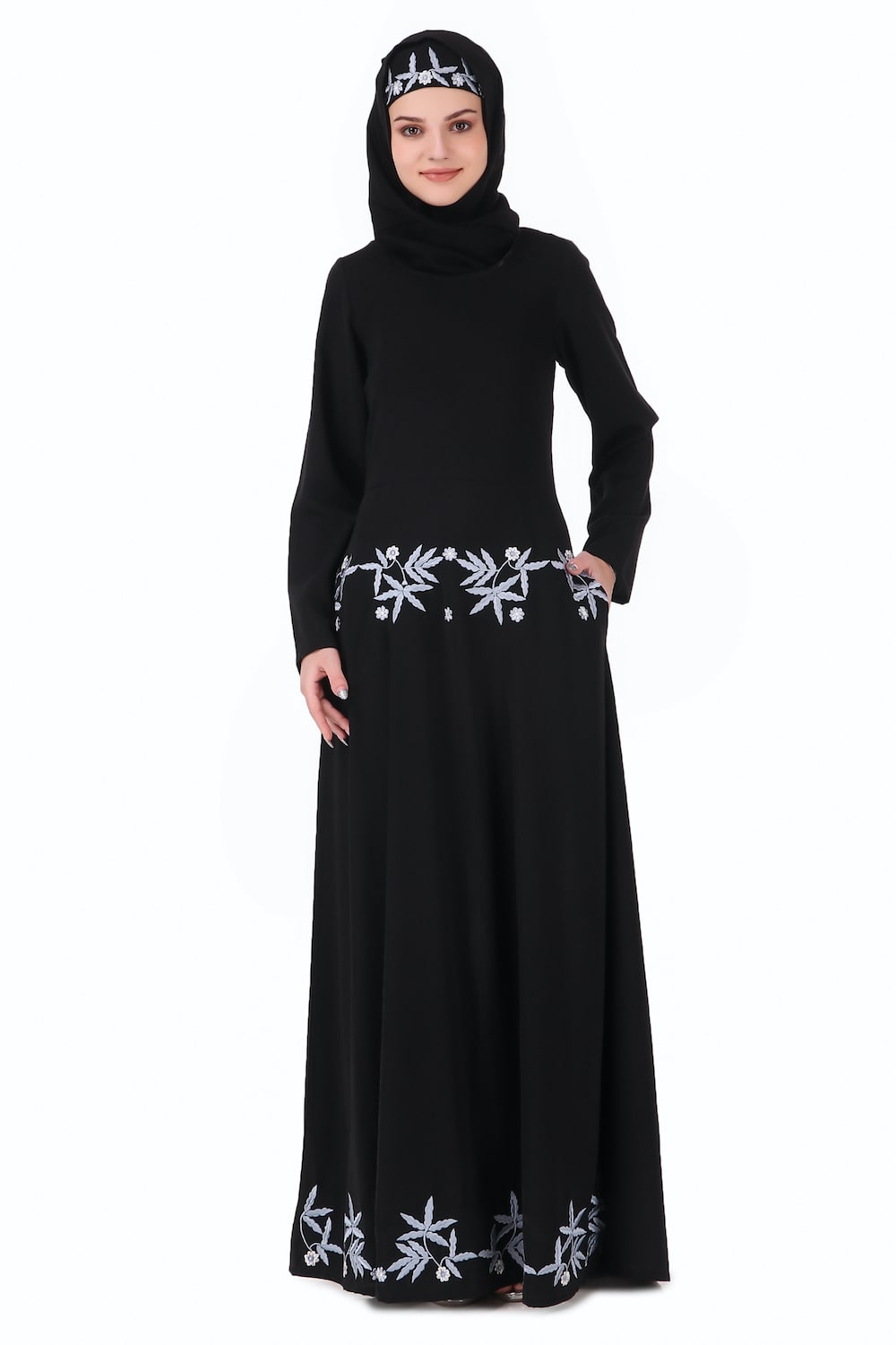 Floral Embellished Flared Nida Abaya