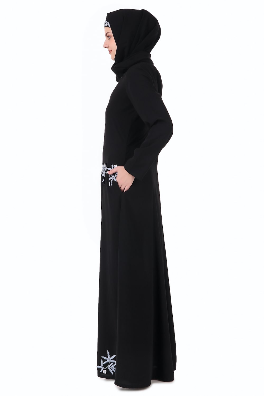 Floral Embellished Flared Nida Abaya