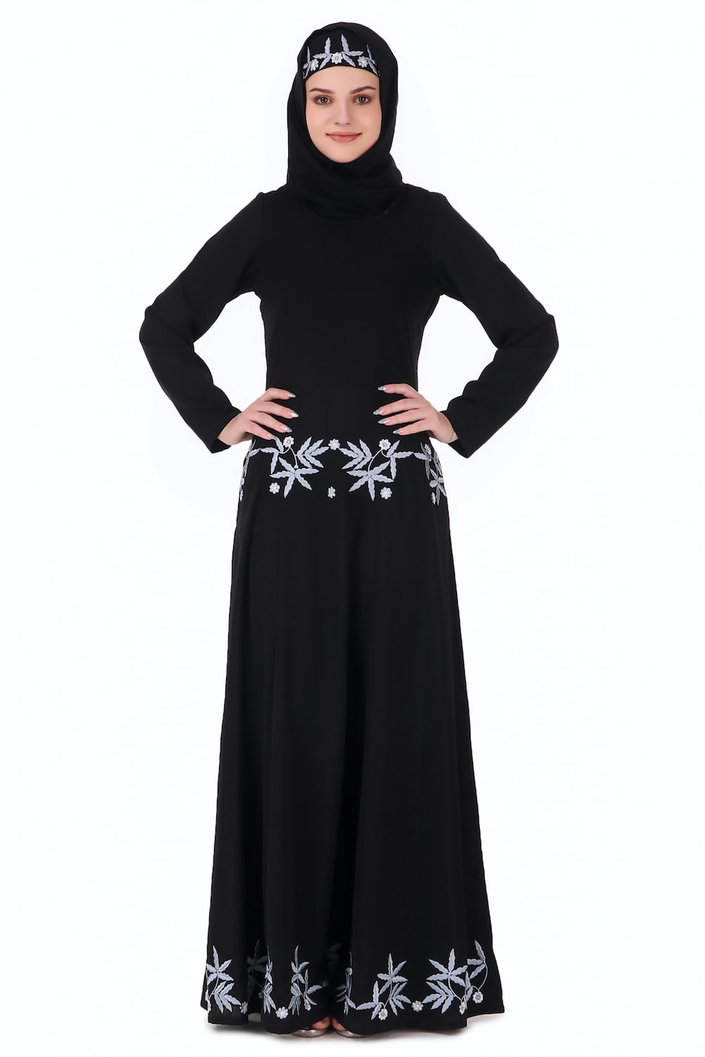 Floral Embellished Flared Nida Abaya