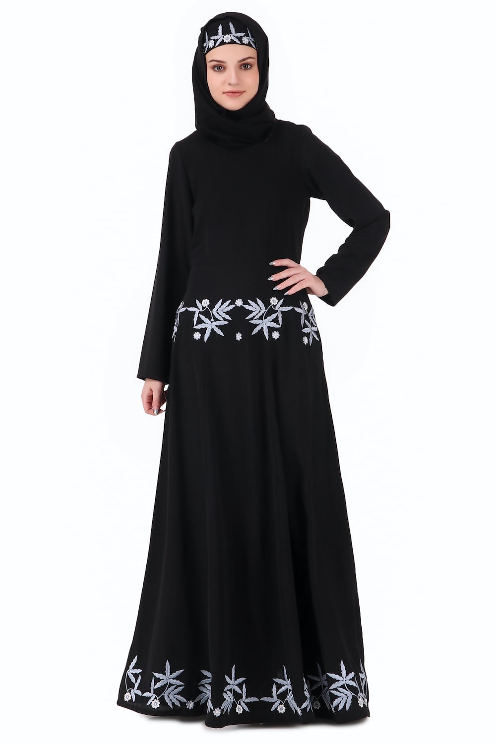 Floral Embellished Flared Nida Abaya