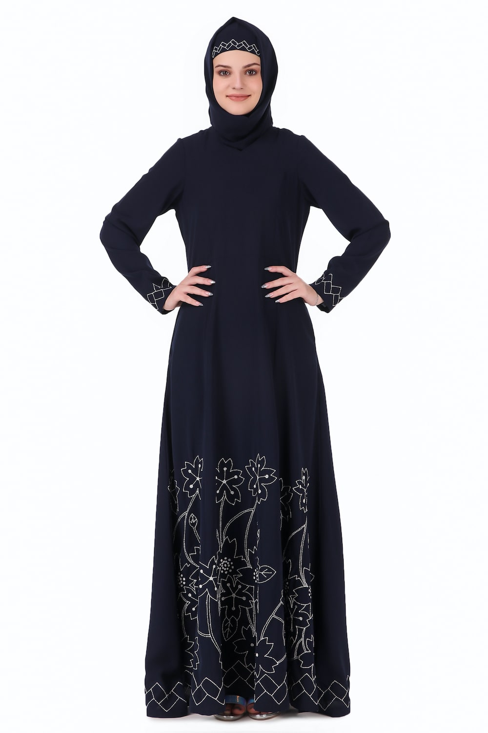 Floral Geo Embroidery Navy Blue Abaya