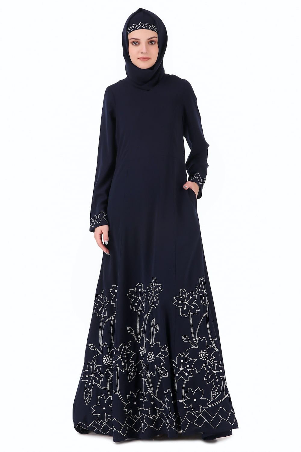 Floral Geo Embroidery Navy Blue Abaya
