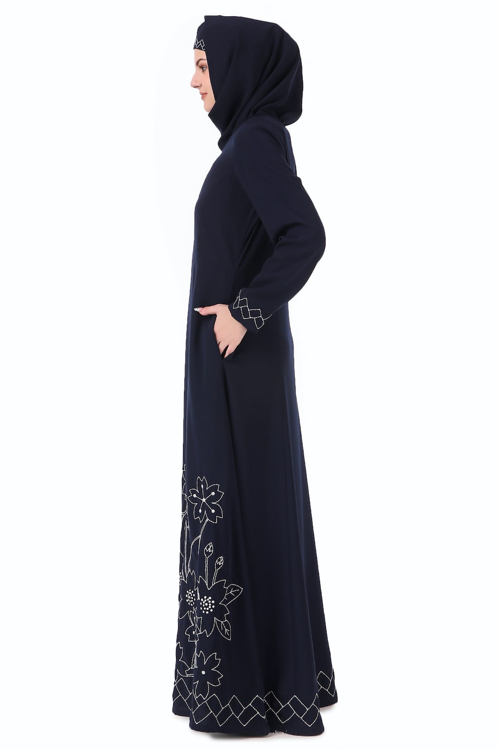 Floral Geo Embroidery Navy Blue Abaya