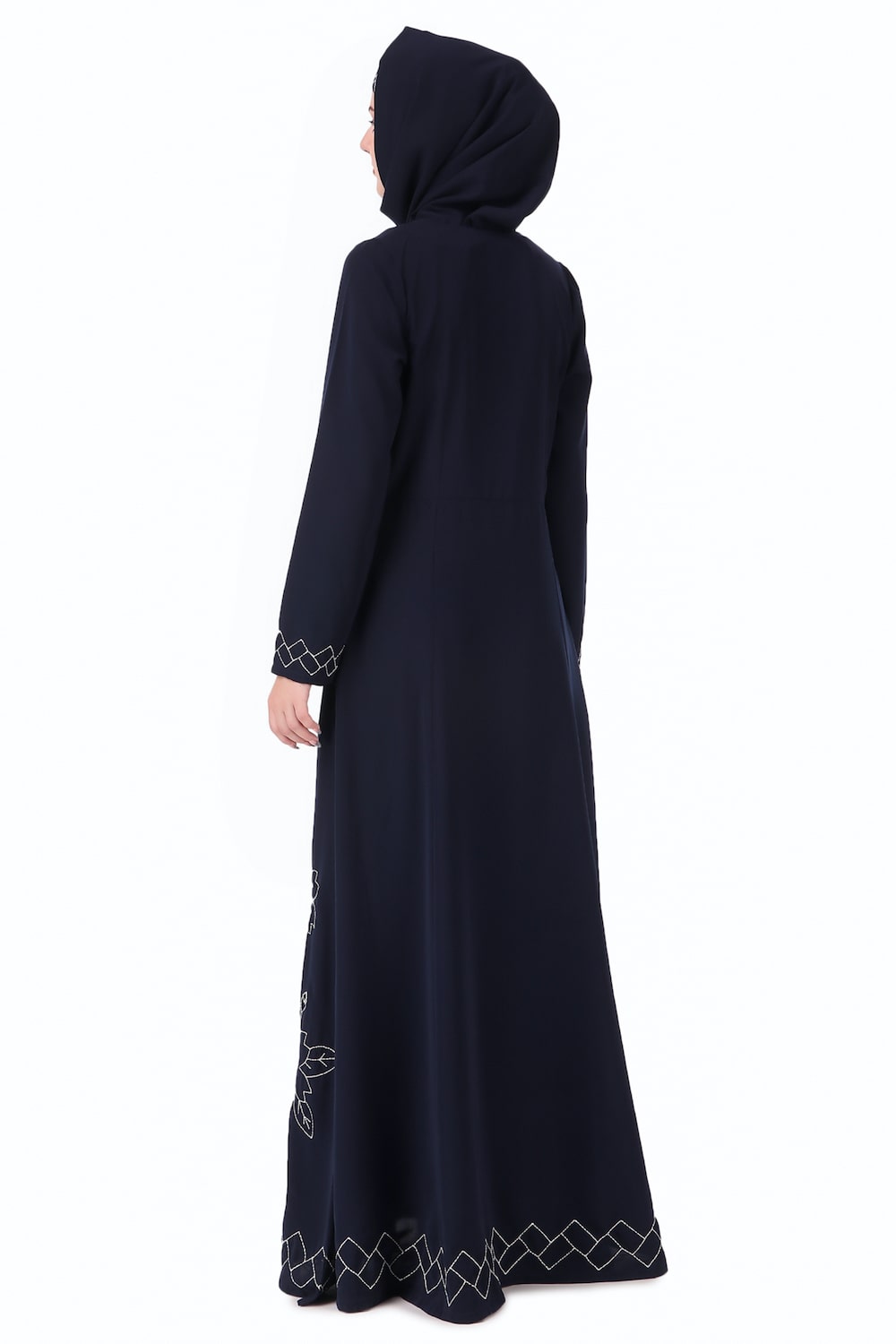 Floral Geo Embroidery Navy Blue Abaya