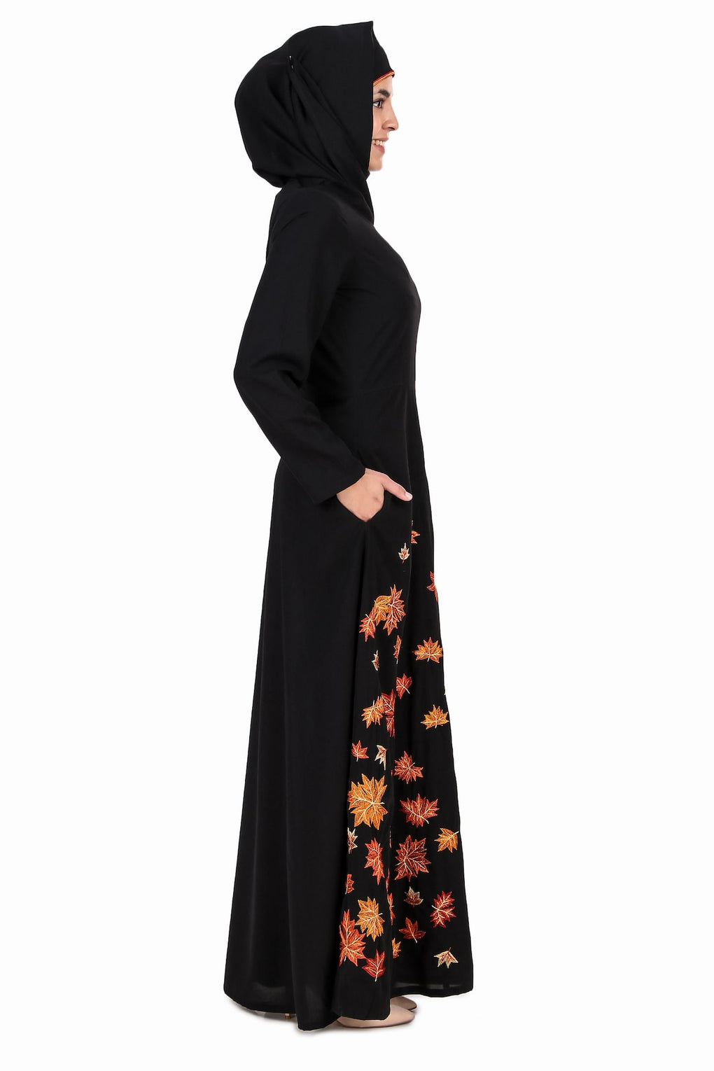 Falling Leaf Embroidery Flared Abaya