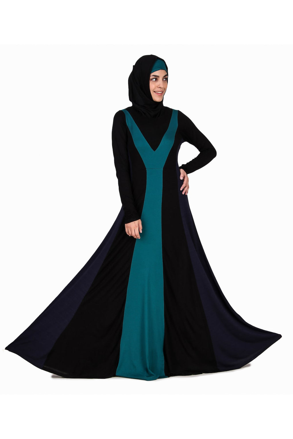 Colorblock Stripe Jersey Anarkali Abaya