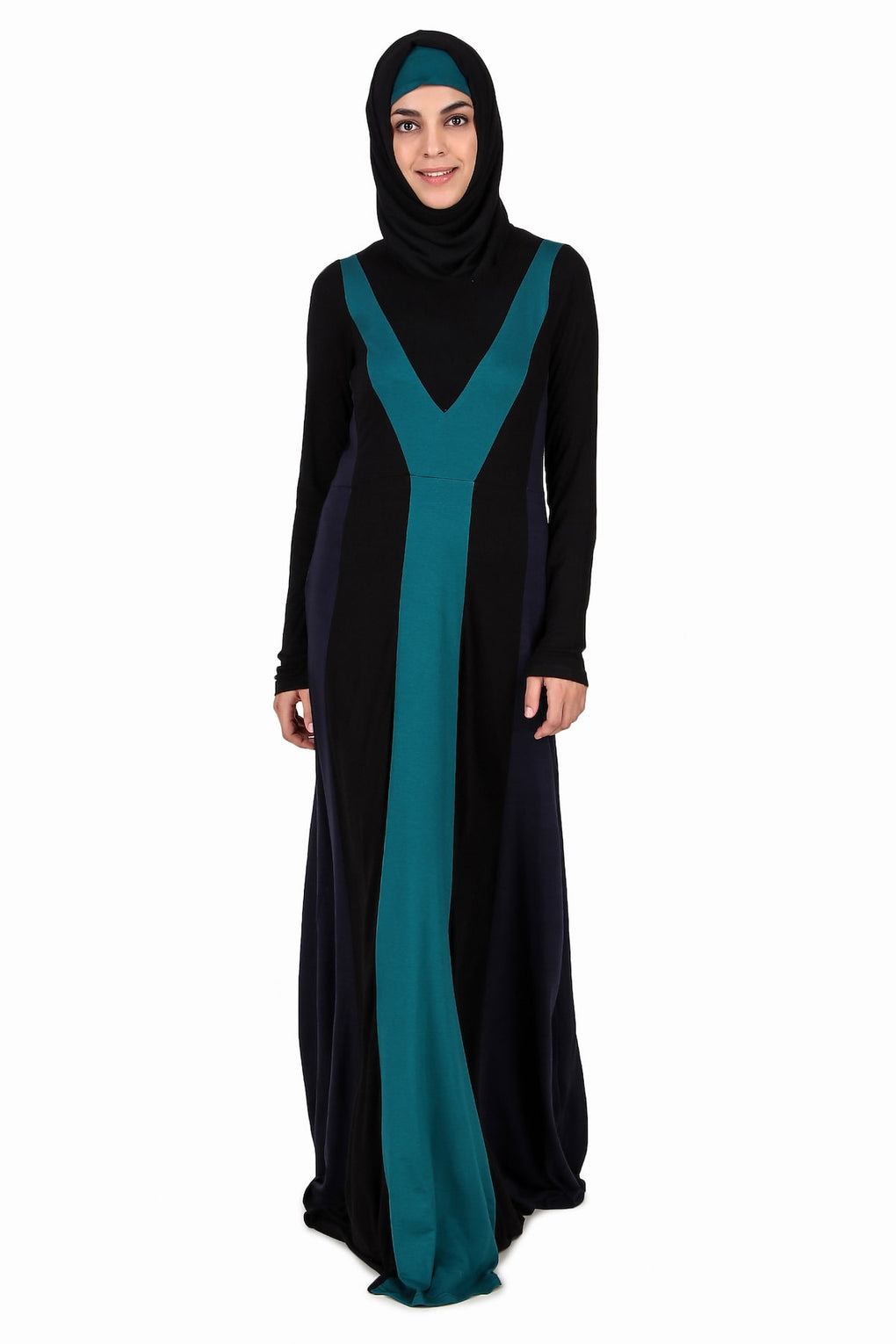 Colorblock Stripe Jersey Anarkali Abaya