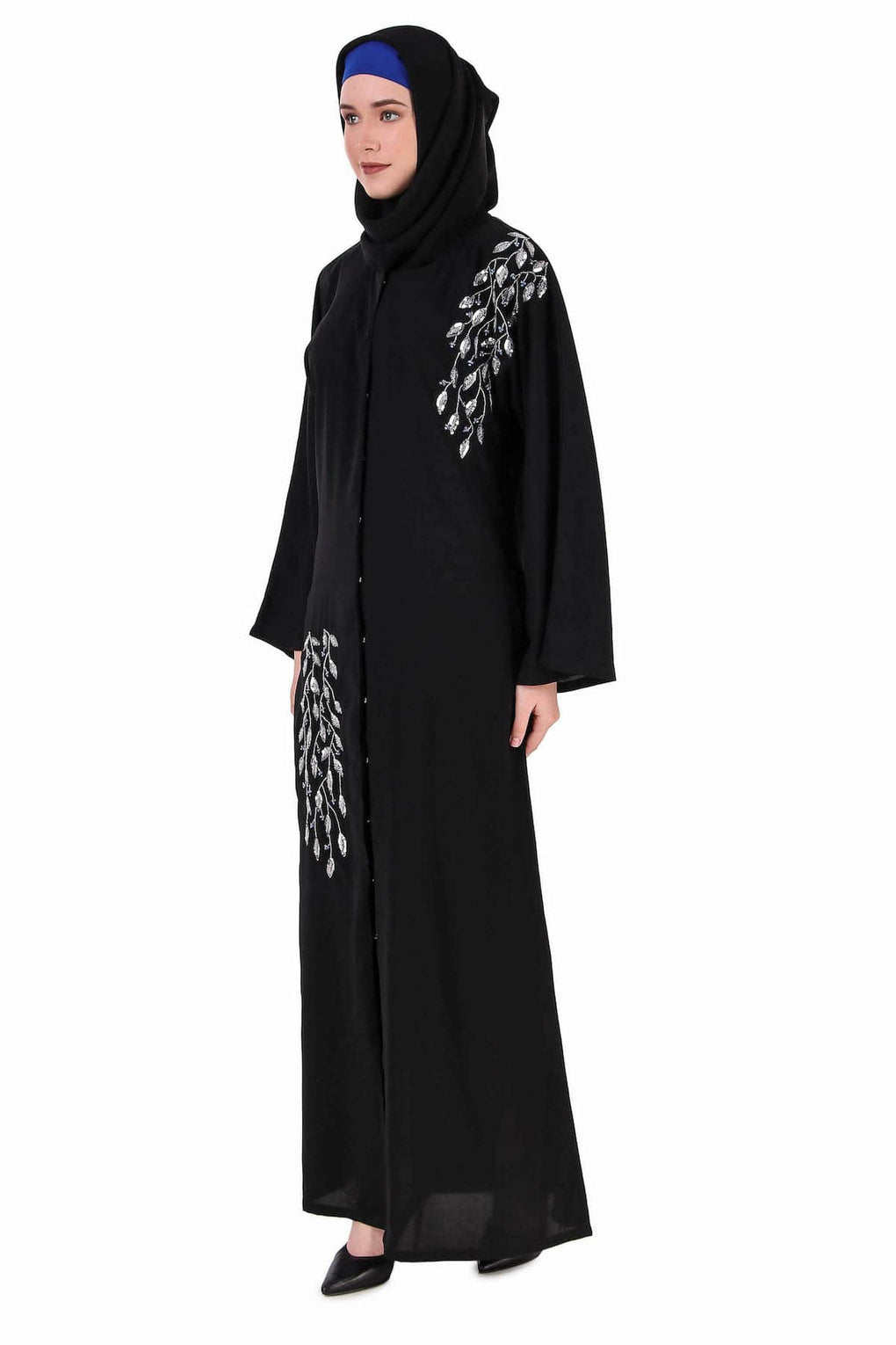 Front Open Hand Leaf Embroidered Dubai Abaya