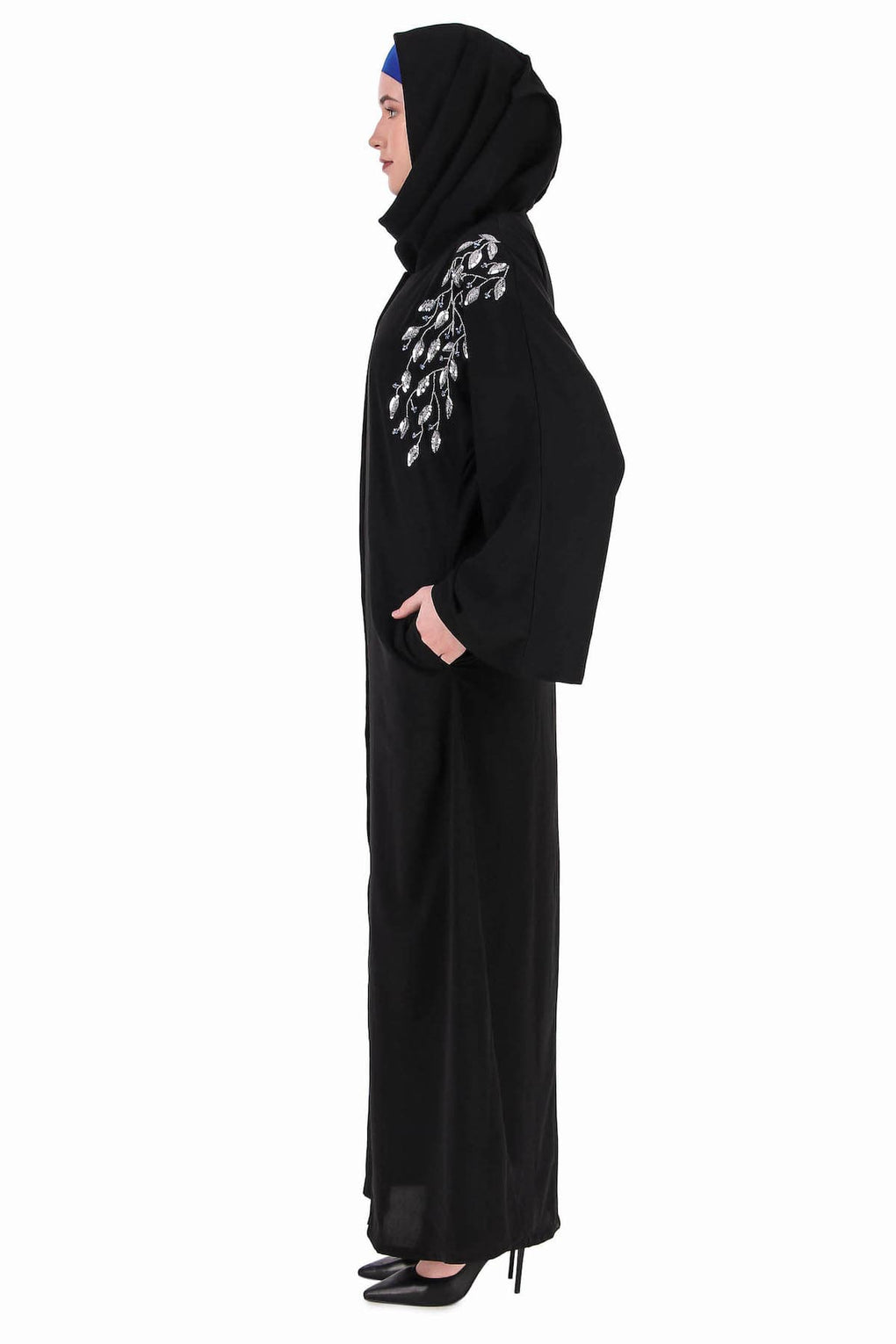 Front Open Hand Leaf Embroidered Dubai Abaya