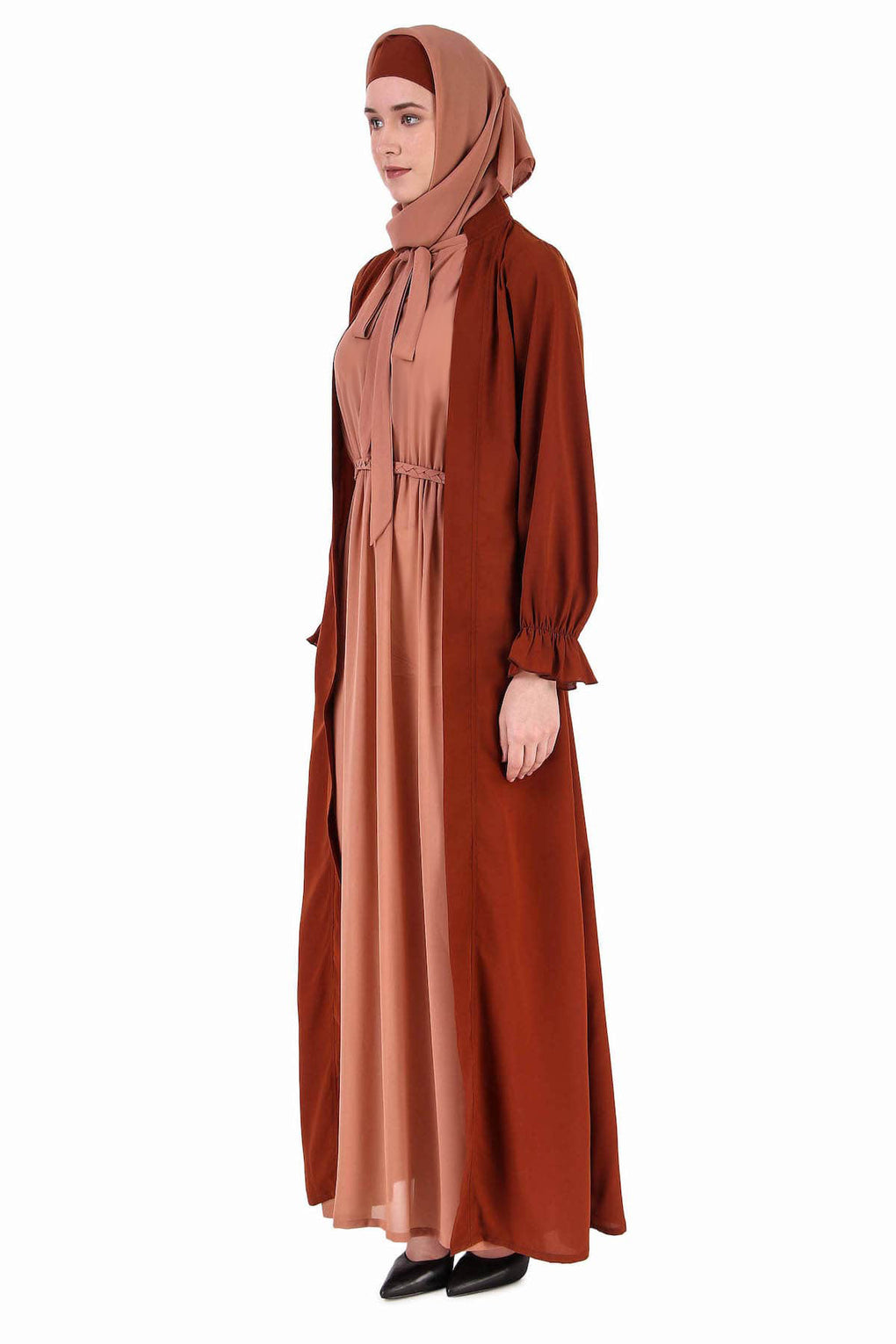 Fancy Dual Color Attached Long Shrug Abaya